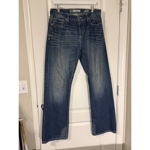 BKE Tyler Bootcut Leg Jeans 33L Blue Denim Dark Wash Thick Stitch